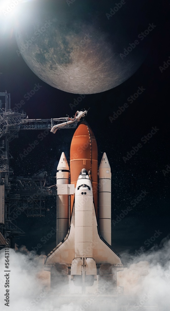 Canvas Prints space shuttle takes off to moon. elements of this image furnished by nasa.