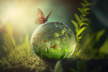 Obraz na płótnie Canvas World environment and earth day concept with glass globe and eco friendly enviroment