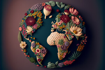 World environment and earth day concept with globe Earth made of flowers.