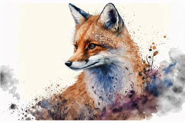 Beautiful red fox - watercolor.