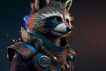 fantasy glam metal raccoon with armor made by generative ai