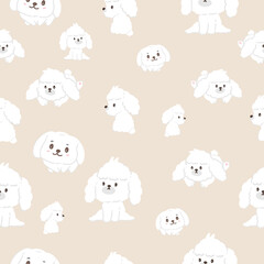 white poodle dog pattern on grey background