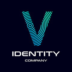Circle technology V letter vector logo template. This font is modern and creative with digital concept. Can be used for branding, dot, corporate.