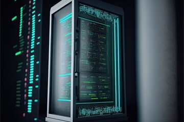 Super computer and quantum server rack in Data center control room. Generetive AI