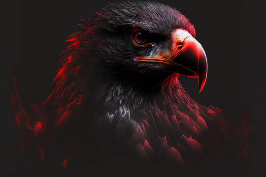 aggressive red and black digital eagle made by generative ai