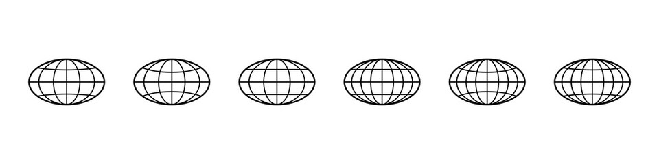 Globe icon. World vector set. Earth wide globe sign. Planet symbol flatten. Black isolated flat globe icons set on white background..