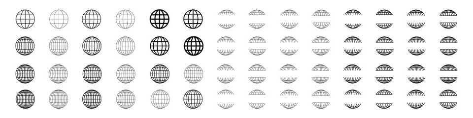 Globe icon. World vector set. Earth globe sign. Planet symbol. Black isolated globe icons set on white background.