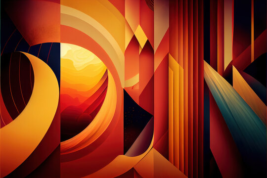 A surreal, abstract background featuring a blend of triadic and warm colors and abstract patterns. Generative AI