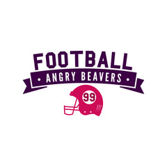 American football logo template-angry beavers. Rugby badge graphics isolated on white background. Sports label design. Stock vector illustration