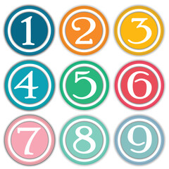 numbers in bright colored paper circles
