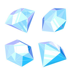 Set of four diamonds in different angles isolated illustration, gems with sharp blue edges