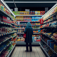 Fototapeta premium Woman shopping at the supermarket. Generative Ai