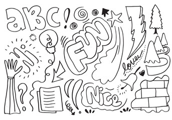 hand drawn cute doodle kids for decoration and coloring page.