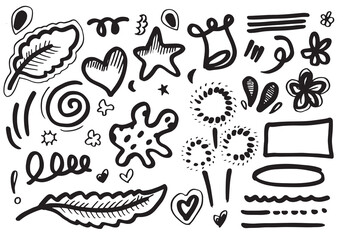 Sketch underline, heart, star, emphasis, arrow shape set.