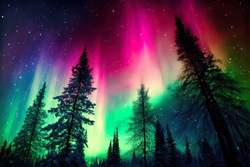 Naklejka premium Magical and mystical northern lights. Aurora Borealis. 