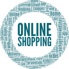 Online Shopping word cloud conceptual design isolated on white background.