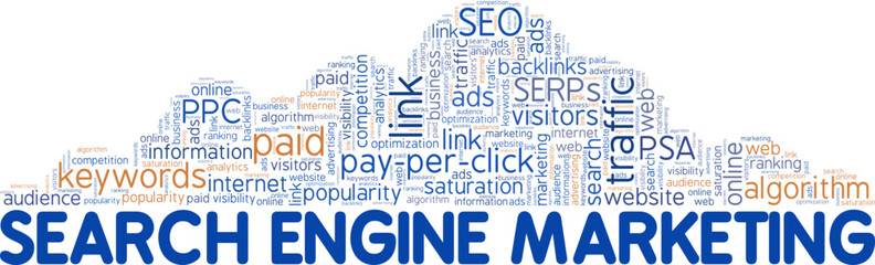 SEM - Search Engine Marketing word cloud conceptual design isolated on white background.