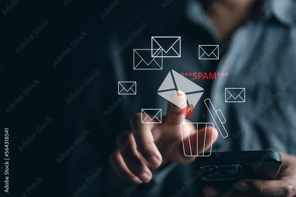 Poster email spam virus warning caution sign for notification on internet letter security protect, junk and