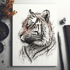 White Tiger Portrait on a Canvas | Generative AI
