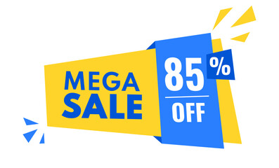 mega sale 85 percentage off discount, stripe, price balloon, yellow, blue