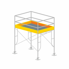 Isometric scaffolding frame with jack base and plate construction vector illustration. Work at height platform with fall protection of guardrail.