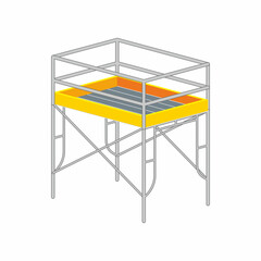 Outlined isometric scaffolding frame. One stage or level. Industrial, construction, manufacturing, factory working platform equipment.
