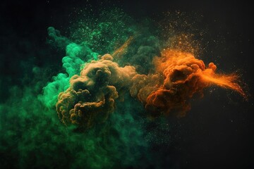 Obraz premium green and orange smoke with shiny glitter particles abstract 3
