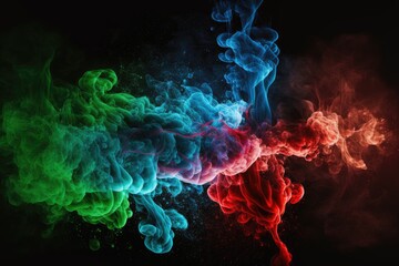 Obraz premium green, blue and red smoke with shiny glitter particles abstract