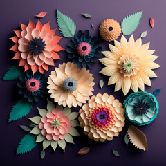 Flowers made of paper. Origami. Generative AI.	
