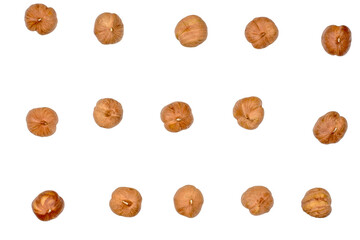 Hazelnuts isolated on white background, top view
