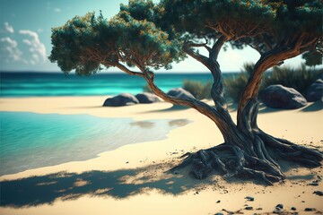 Tropical island with trees. Genarative AI