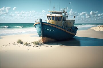 Boat on the beach. Generative AI