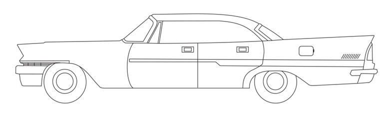 Line art drawing of classic car from the 50s