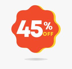45% off. Discount icon. Special offer, promotion, sales tag. For stores, retail. Vector illustration