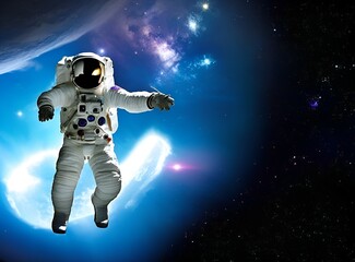 Obraz na płótnie Canvas Astronaut floating in space with no gravity