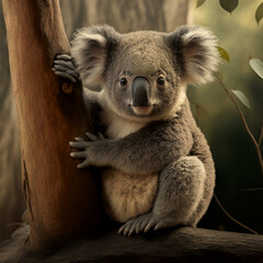 Koala in a tree. Generative AI.	
