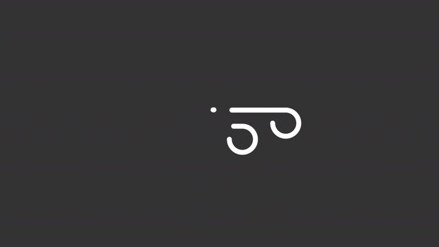 Animated wind white line icon. Windy day. Weather forecast. Meteorology. Hurricane. Seamless loop HD video with alpha channel on transparent background. Motion graphic design for night mode