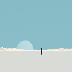 Illustration of a minimalist landscape. Generative AI.	
