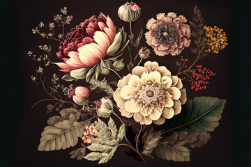 A Stunning Fantasy Vintage Botanical Flower Illustration Created With Generative AI