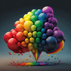 Balloons and rainbow. Generative AI.	
