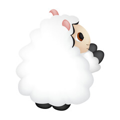 funny fluffy lamb with white curly fur, playing, farm lamb