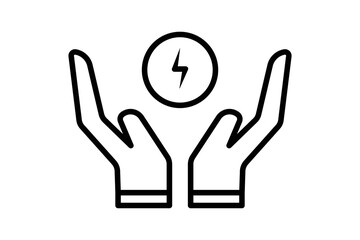 Save energy icon illustration. Hand icon with electricity. icon related to ecology, renewable energy. Line icon style. Simple vector design editable