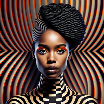 Fototapeta Generative ai optical art fashion portrait black young woman posing