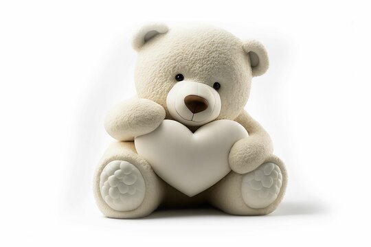 teddy bear toy hold valentine heart, isolated on white background,Generative AI