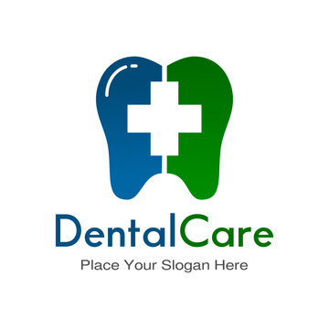 Dental vector logo template with blue and green color. This tooth use cross symbol and suitable for medical business.
