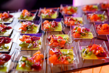 Fish tartare at the buffet or event catering.