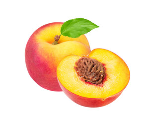 Peach fruit isolated on white or transparent background.