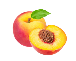 Peach fruit isolated on white or transparent background.