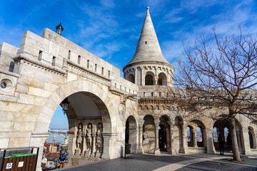 Fishermen's bastion in Budapest Hungary with blue sky