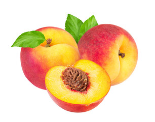 Peach fruit isolated on white or transparent background.